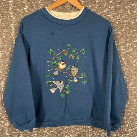 Basic Editions Tops - Vintage Basic Editions Birds Blue Pullover Sweatshirt Cottagecore Women's Large‎